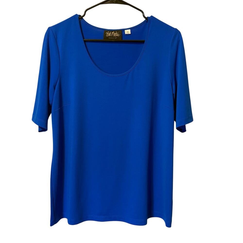Bob Mackie Shirt Women’s Size M Blue Short Sleeve Stretch